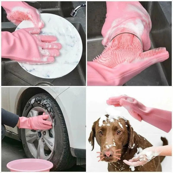 Washing Gloves Silicone Waterproof Insulated Gloves Bathroom Kitchen and Bathroom Cleaning Car Wash Multi-purpose Gloves